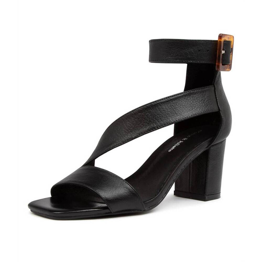 NEW DJANGO & JULIETTE women's pera leather heeled sandals in black